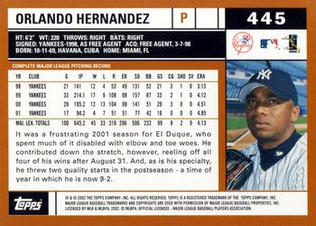 2002 Topps #445 Orlando Hernandez Back