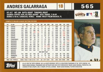 2002 Topps #565 Andres Galarraga Back