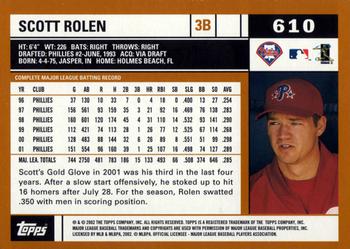 2002 Topps #610 Scott Rolen Back