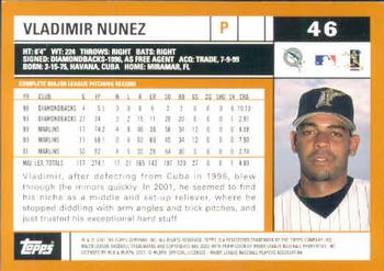 2002 Topps #46 Vladimir Nunez Back