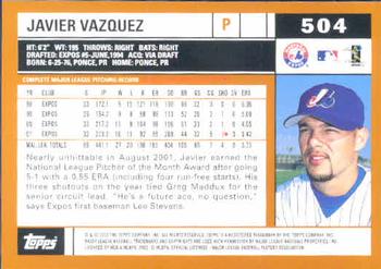 2002 Topps #504 Javier Vazquez Back