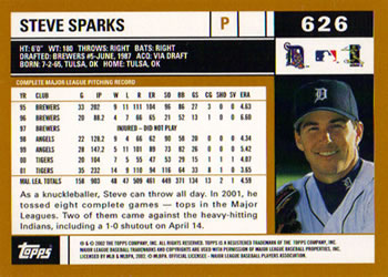 2002 Topps #626 Steve Sparks Back