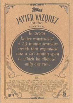 2002 Topps 206 #181 Javier Vazquez Back