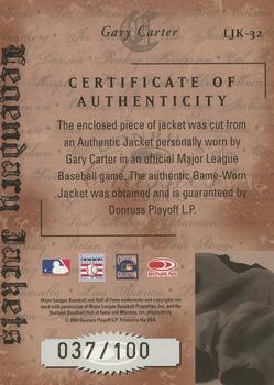 2004 Donruss Classics - Legendary Jackets Material #LJK-32 Gary Carter Back