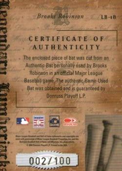 2004 Donruss Classics - Legendary Lumberjacks Material #LB-18 Brooks Robinson Back