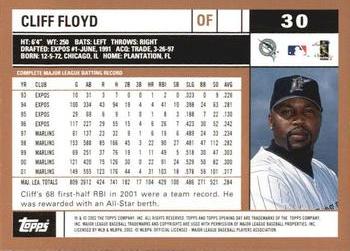 2002 Topps Opening Day #30 Cliff Floyd Back