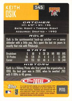 2002 Topps Total #545 Keith Osik Back