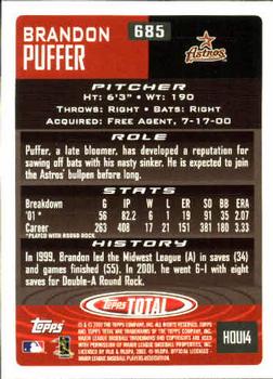 2002 Topps Total #685 Brandon Puffer Back