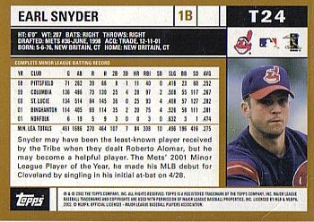2002 Topps Traded & Rookies #T24 Earl Snyder Back