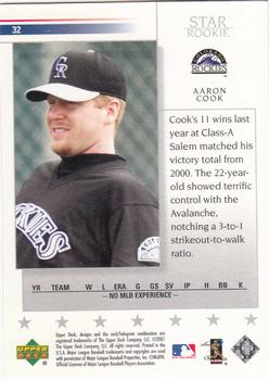 2002 Upper Deck #32 Aaron Cook Back