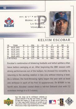2002 Upper Deck #92 Kelvim Escobar Back