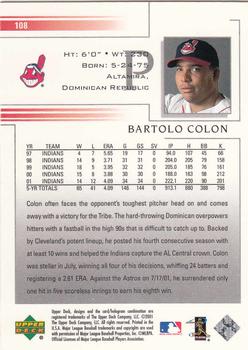 2002 Upper Deck #108 Bartolo Colon Back