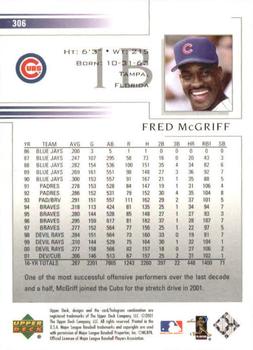 2002 Upper Deck #306 Fred McGriff Back