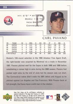 2002 Upper Deck #355 Carl Pavano Back
