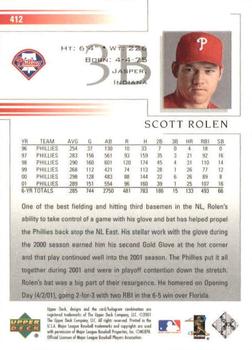 2002 Upper Deck #412 Scott Rolen Back