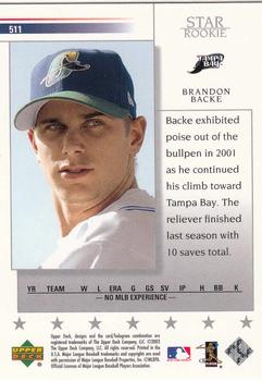 2002 Upper Deck #511 Brandon Backe Back