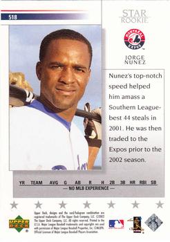 2002 Upper Deck #518 Jorge Nunez Back