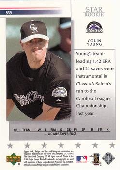 2002 Upper Deck #539 Colin Young Back