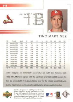 2002 Upper Deck #648 Tino Martinez Back