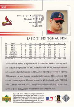 2002 Upper Deck #653 Jason Isringhausen Back