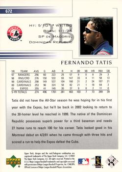 2002 Upper Deck #672 Fernando Tatis Back