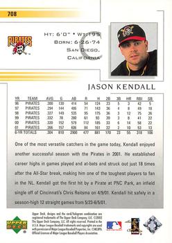 2002 Upper Deck #708 Jason Kendall Back