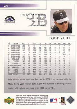 2002 Upper Deck #722 Todd Zeile Back