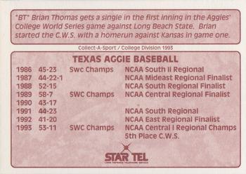 1994 Collect-A-Sport Texas A&M Aggies #NNO Brian Thomas Back