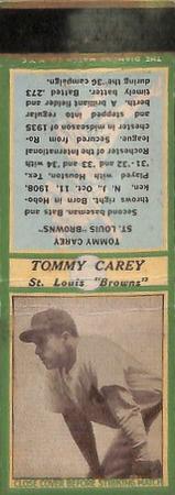 1936 Diamond Matchbooks (U4) #NNO Tommy Carey Front