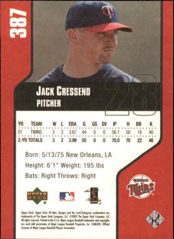 2002 Upper Deck 40-Man #387 Jack Cressend Back