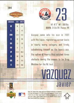 2002 Upper Deck Ballpark Idols #144 Javier Vazquez Back