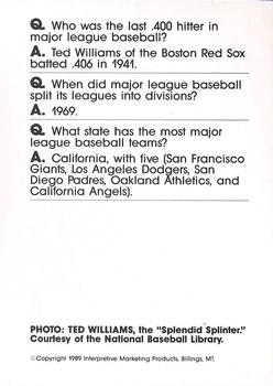 1990 Interpretive Marketing Baseball Wit - Unnumbered #NNO Ted Williams Back
