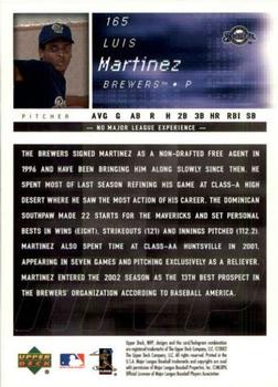 2002 Upper Deck MVP #165 Luis Martinez Back