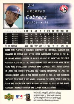2002 Upper Deck MVP #214 Orlando Cabrera Back