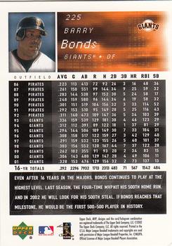 2002 Upper Deck MVP #225 Barry Bonds Back