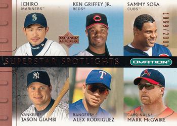 2002 Upper Deck Ovation #120 Ichiro / Ken Griffey Jr. / Sammy Sosa / Jason Giambi / Alex Rodriguez / Mark McGwire Front