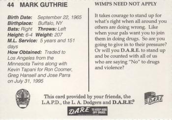 1996 Los Angeles Dodgers Police #44 Mark Guthrie Back