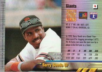 1994 Stadium Club - Finest Members Only #3 Barry Bonds Back