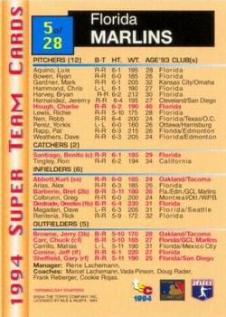 1994 Stadium Club - Super Teams Members Only #5 Florida Marlins  Back