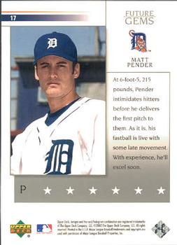 2002 Upper Deck Prospect Premieres #17 Matt Pender Back