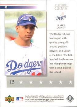 2002 Upper Deck Prospect Premieres #40 James Loney Back