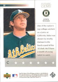 2002 Upper Deck Prospect Premieres #57 John Baker Back