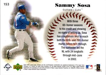 2002 Upper Deck Sweet Spot #153 Sammy Sosa Back