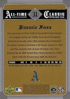 2002 Upper Deck Sweet Spot Classics #31 Jimmie Foxx Back