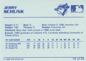 1989 Star Knoxville Blue Jays - Platinum #19 Jerry Schunk Back