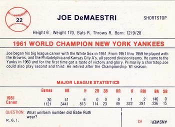 1980 Galasso B&W 1961 New York Yankees #22 Joe DeMaestri Back