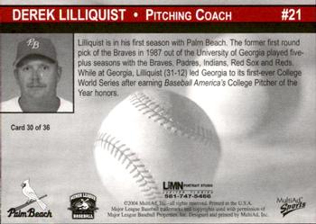 2004 MultiAd Palm Beach Cardinals #30 Derek Lilliquist Back