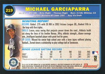 2003 Bowman #219 Michael Garciaparra Back