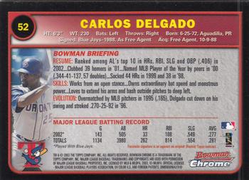 2003 Bowman Chrome #52 Carlos Delgado Back