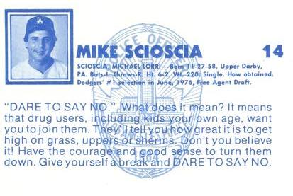 1984 Los Angeles Dodgers Police #NNO Mike Scioscia Back